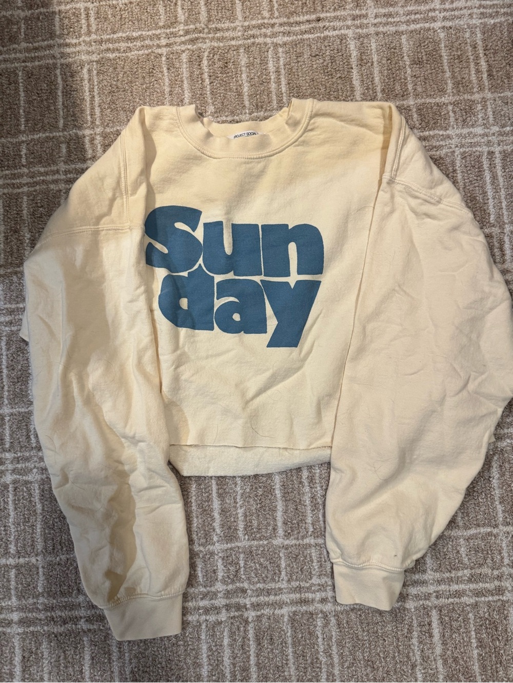 Project Social Cream Cropped Sweatshirt with "Sunday" Graphic L / XL